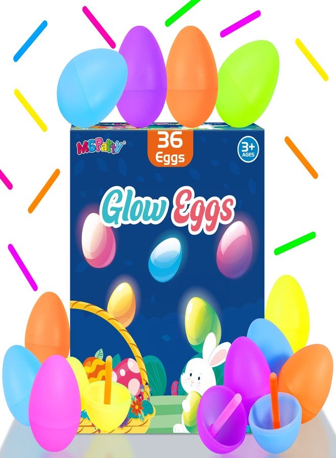 MGparty Glow in The Dark Easter Egg Hunt Set - 36 Fillable Plastic Eggs with 72 Mini Glow Sticks for Kids - Easter Basket Stuffers, Party Favors, Classroom Prizes, and Game Supplies - Image 1